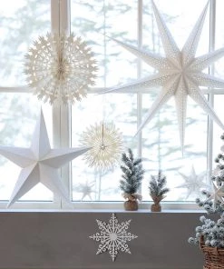 Chic Antique Last Chance To Buy Vintage White Glitter Paper Star Decoration 60cm