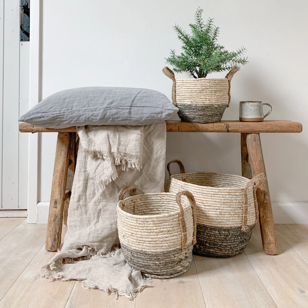 Mars And More Last Chance To Buy Grey And Natural Rustic Basket - Small