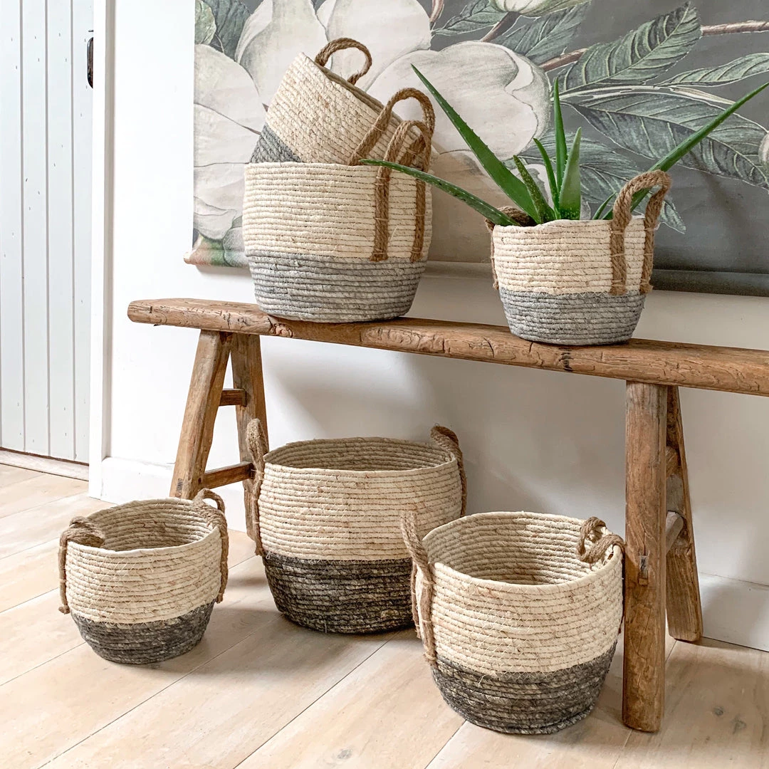 Mars And More Last Chance To Buy Light Grey And Natural Rustic Basket - Medium
