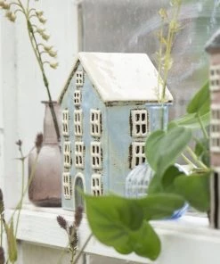 IB Laursen Candle Holders & Accessories Ceramic House For Tealight - Pale Blue