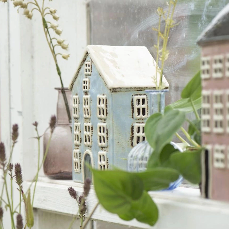IB Laursen Candle Holders & Accessories Ceramic House For Tealight - Pale Blue
