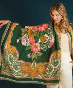 Powder Folk Art Green Floral Scarf