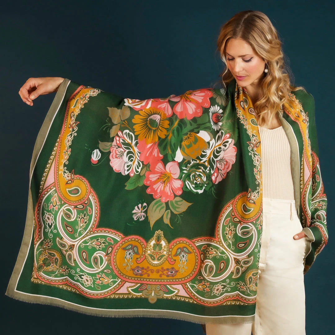 Powder Folk Art Green Floral Scarf