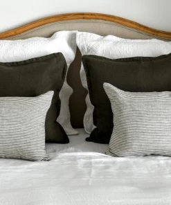Raine & Humble Classic Linen Cushion In Dark Olive Cushions