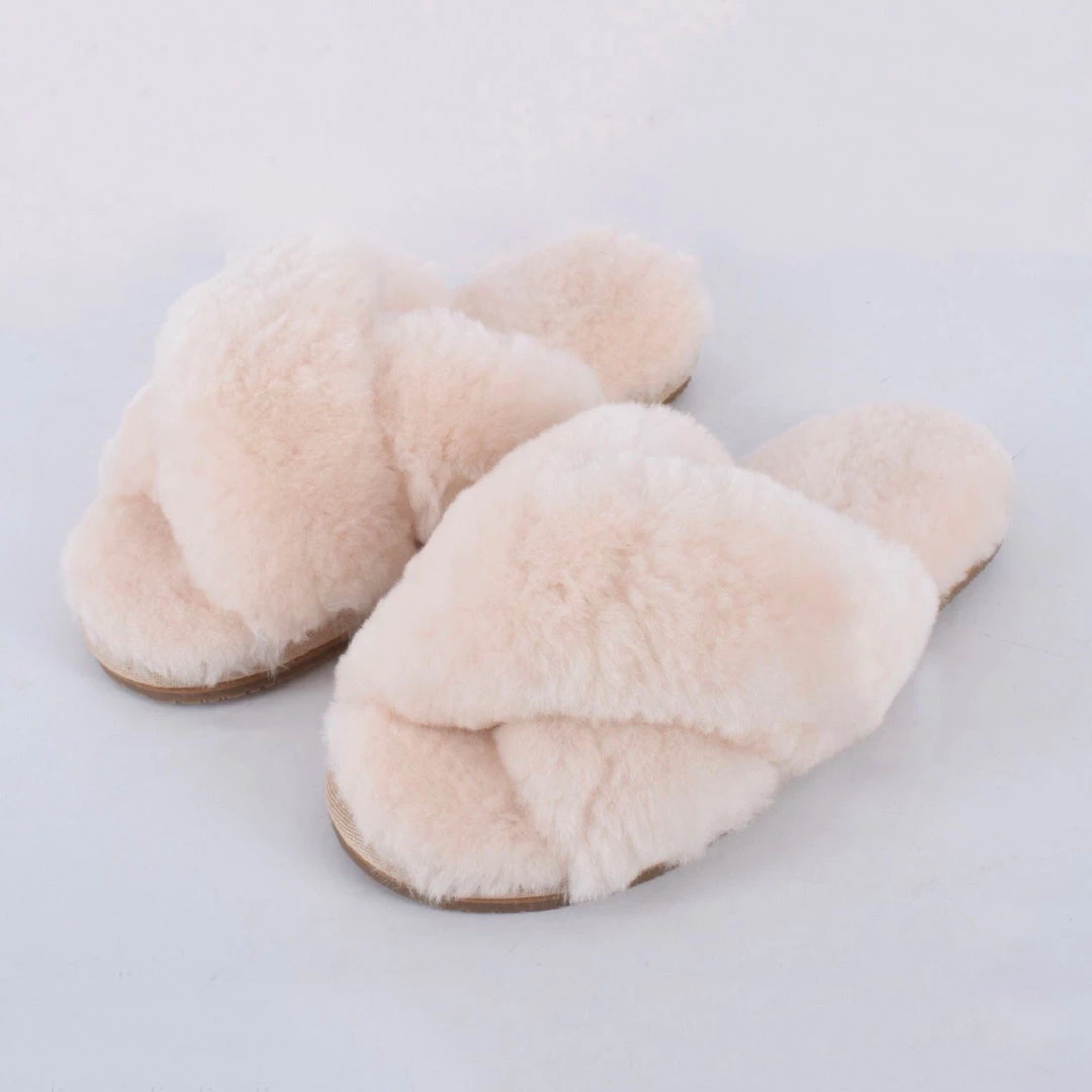 Fenland Sheepskin Crossover Slippers In Natural Last Chance To Buy