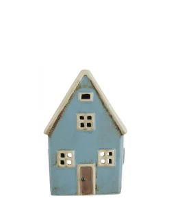 IB Laursen Candle Holders & Accessories Ceramic House For Tealight - Small Blue