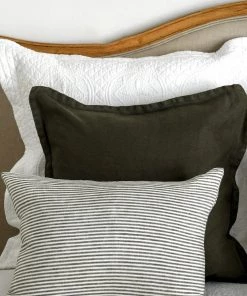 Raine & Humble Classic Linen Cushion In Dark Olive Cushions