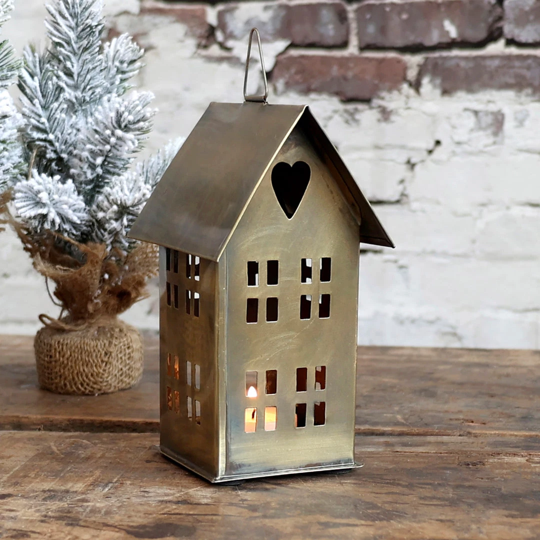 Chic Antique Candle Holders & Accessories Brass Tealight House Small