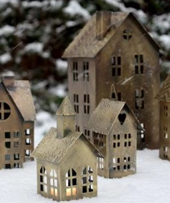 Chic Antique Candle Holders & Accessories Brass Tealight House Small