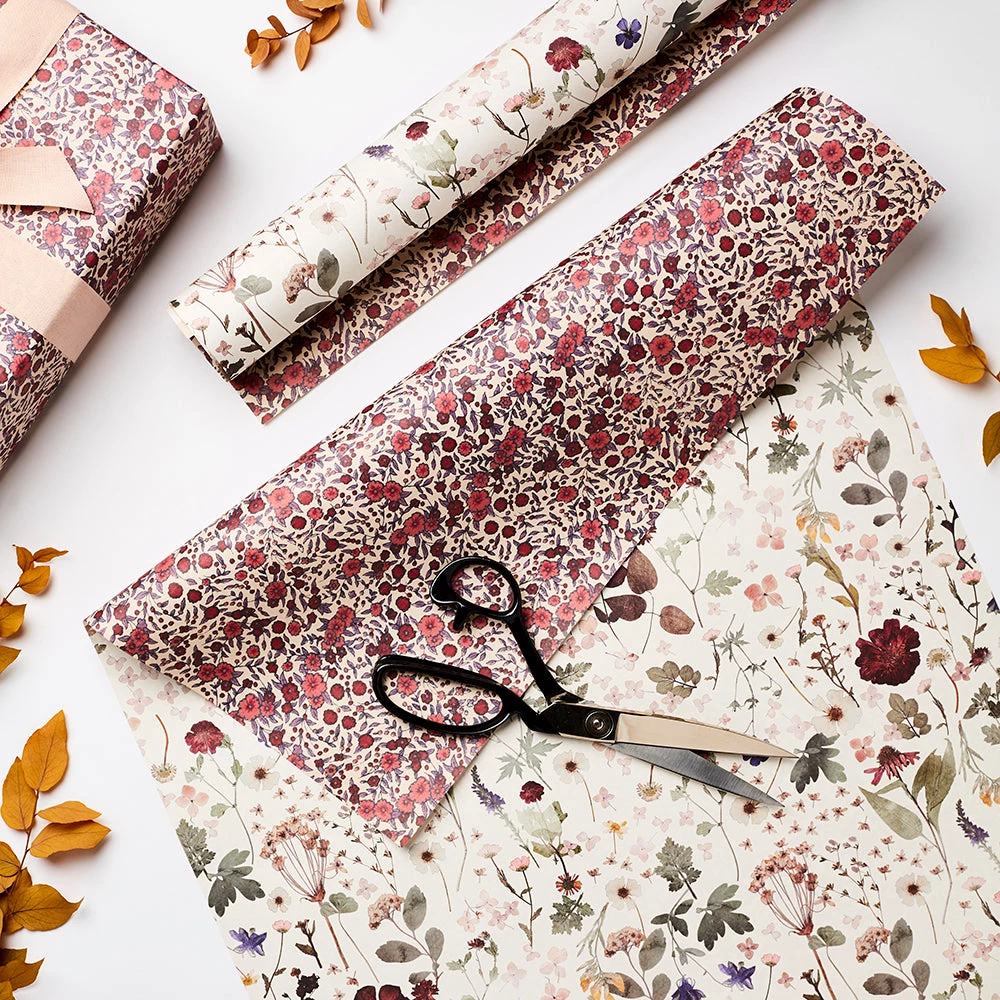 Katie Leamon Double Sided Gift Wrap - Wild Rose And Pressed Floral Cards And Gift Wrap