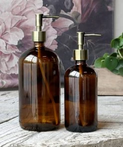 Chic Antique Amber Glass Pump Action Bottle 480ml Kitchen & Dining