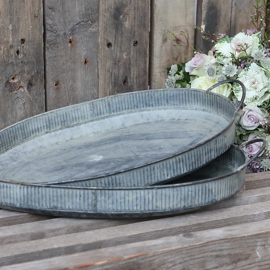 Chic Antique Decorative Accessories Oval Zinc Tray Small