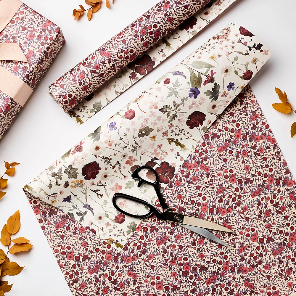 Katie Leamon Double Sided Gift Wrap - Wild Rose And Pressed Floral Cards And Gift Wrap