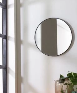 Light And Living Mirrors & Wall Decor Round Black Mirror 50cm
