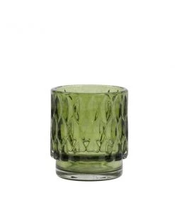 Light And Living Faceted Glass Tealight Holder Olive Green