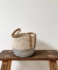 Mars And More Light Grey And Natural Rustic Basket - Small