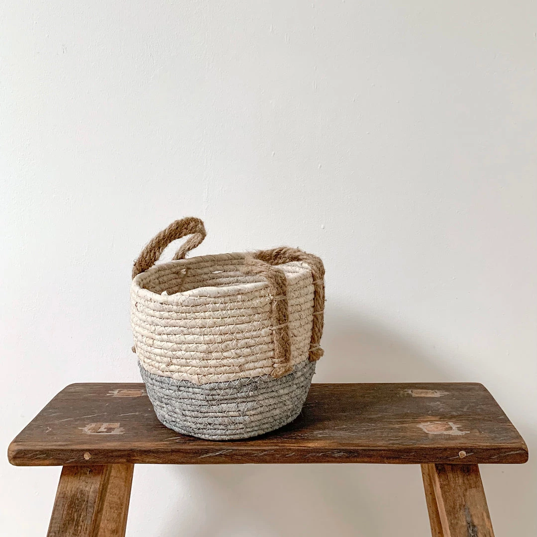 Mars And More Light Grey And Natural Rustic Basket - Small