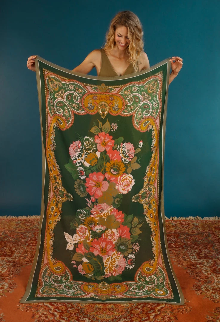 Powder Folk Art Green Floral Scarf