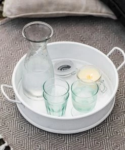 Garden Trading Garden & Outdoors Round White Enamel Tray With Handles