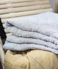 IB Laursen Charcoal Grey And White Stripe Quilt