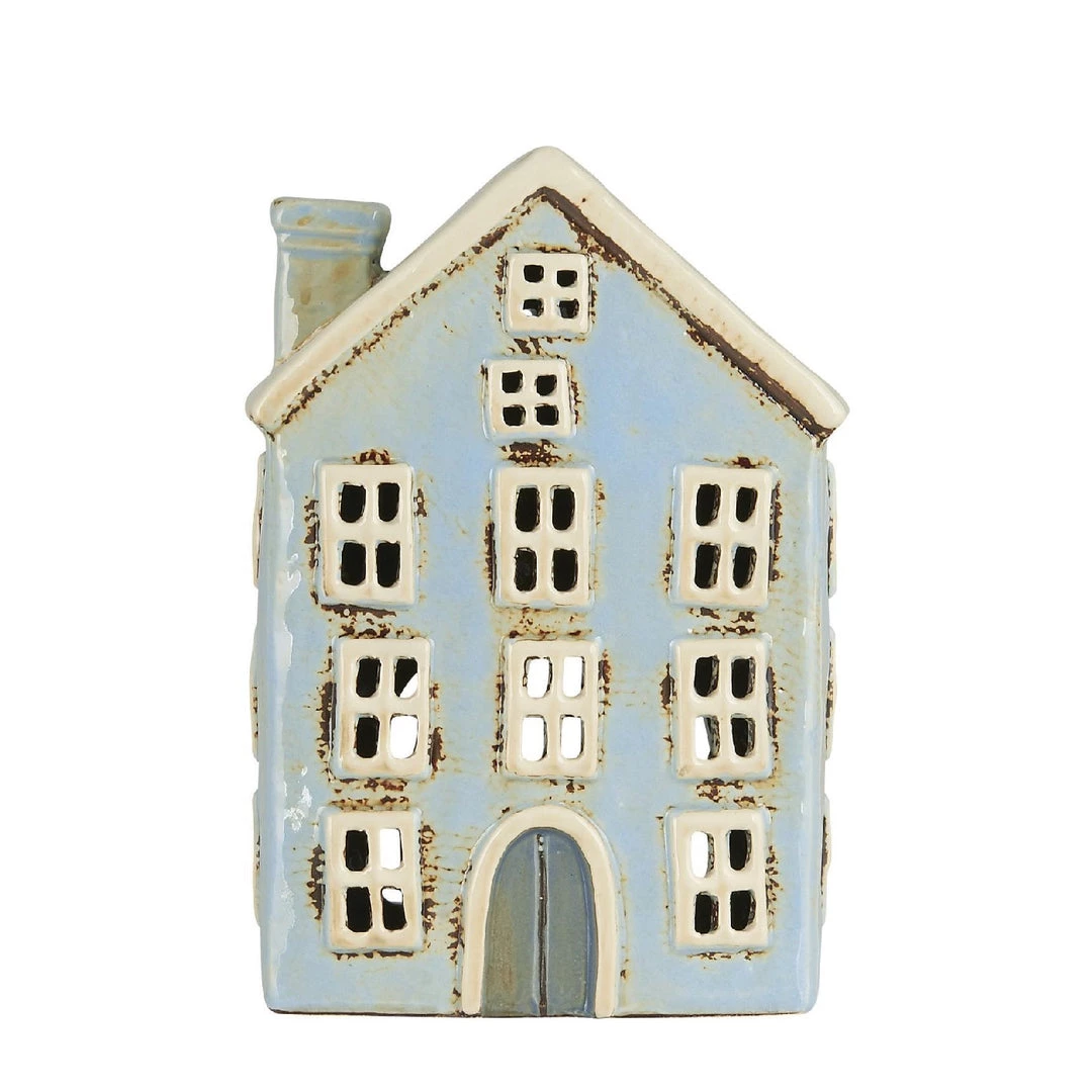 IB Laursen Candle Holders & Accessories Ceramic House For Tealight - Pale Blue