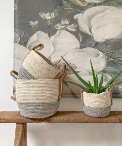 Mars And More Last Chance To Buy Light Grey And Natural Rustic Basket - Medium