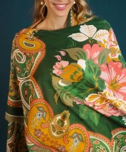 Powder Folk Art Green Floral Scarf