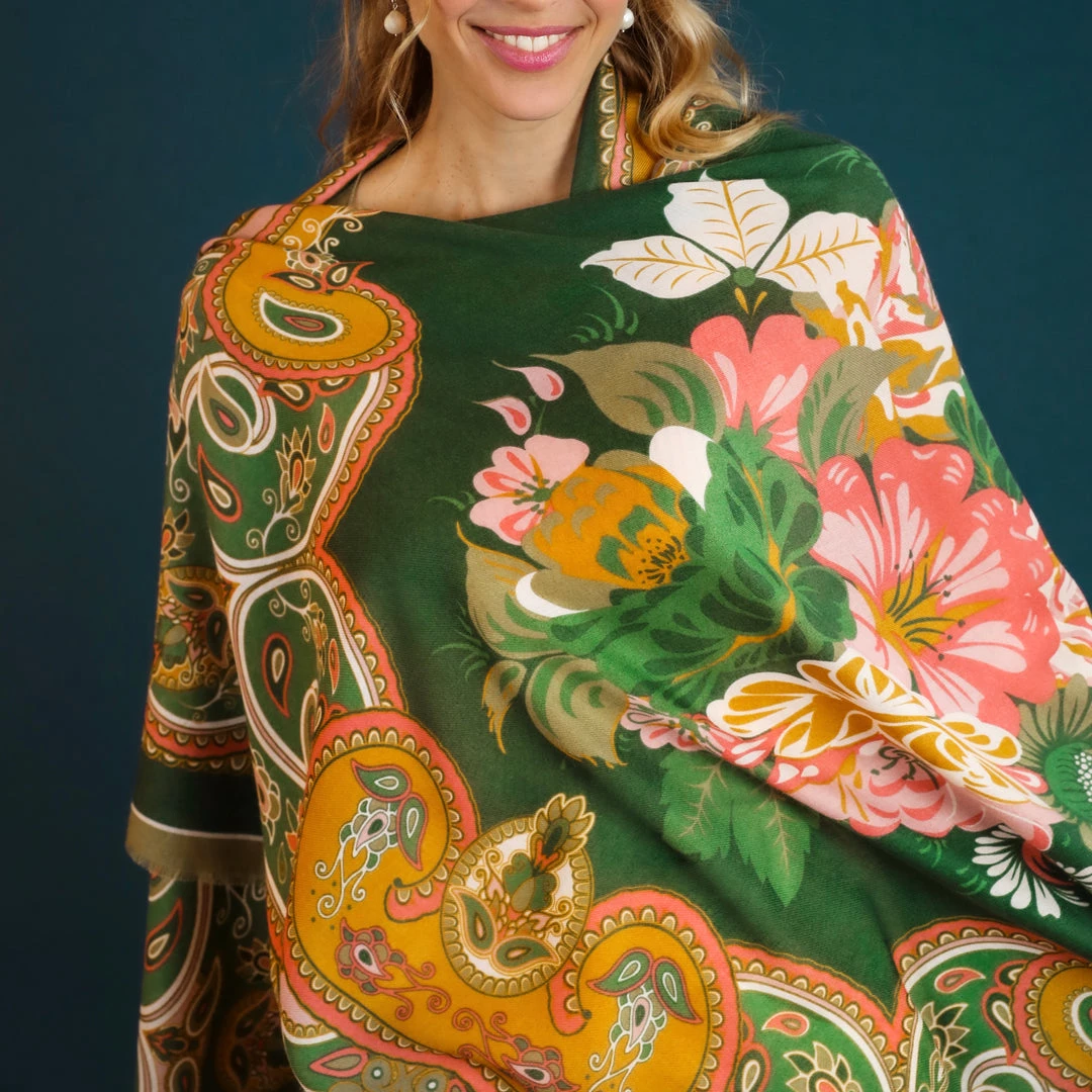 Powder Folk Art Green Floral Scarf