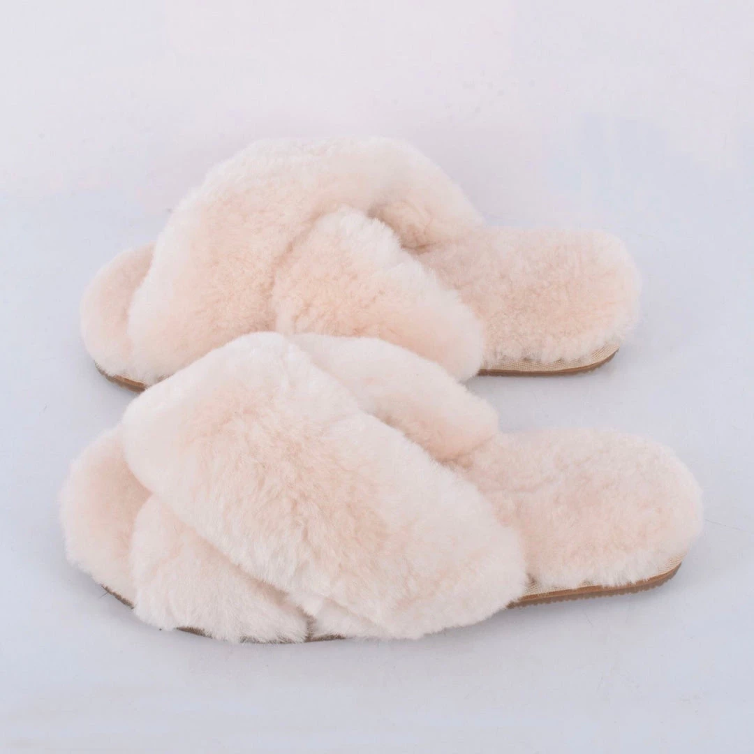 Fenland Sheepskin Crossover Slippers In Natural Last Chance To Buy