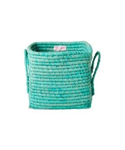 Rice By Rice Square Raffia Basket In Mint
