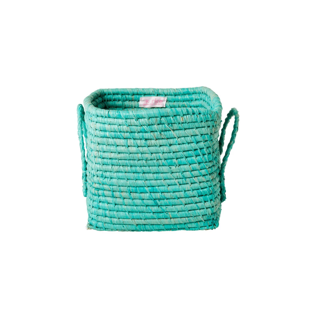 Rice By Rice Square Raffia Basket In Mint