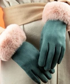 Powder Faux Fur Gloves In Denim