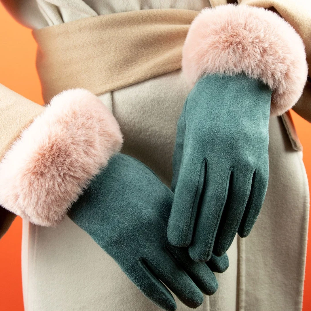 Powder Faux Fur Gloves In Denim
