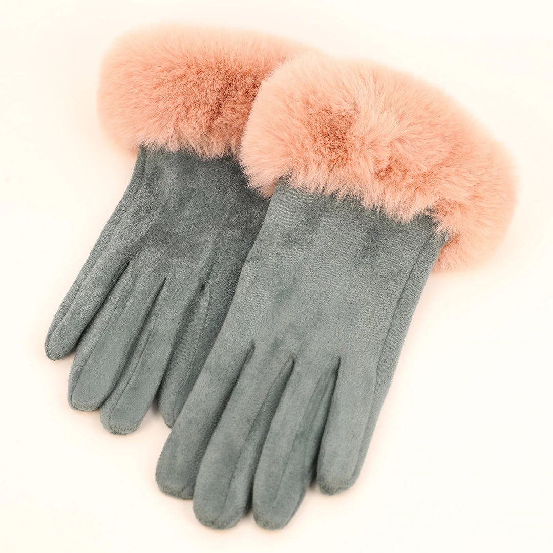 Powder Faux Fur Gloves In Denim