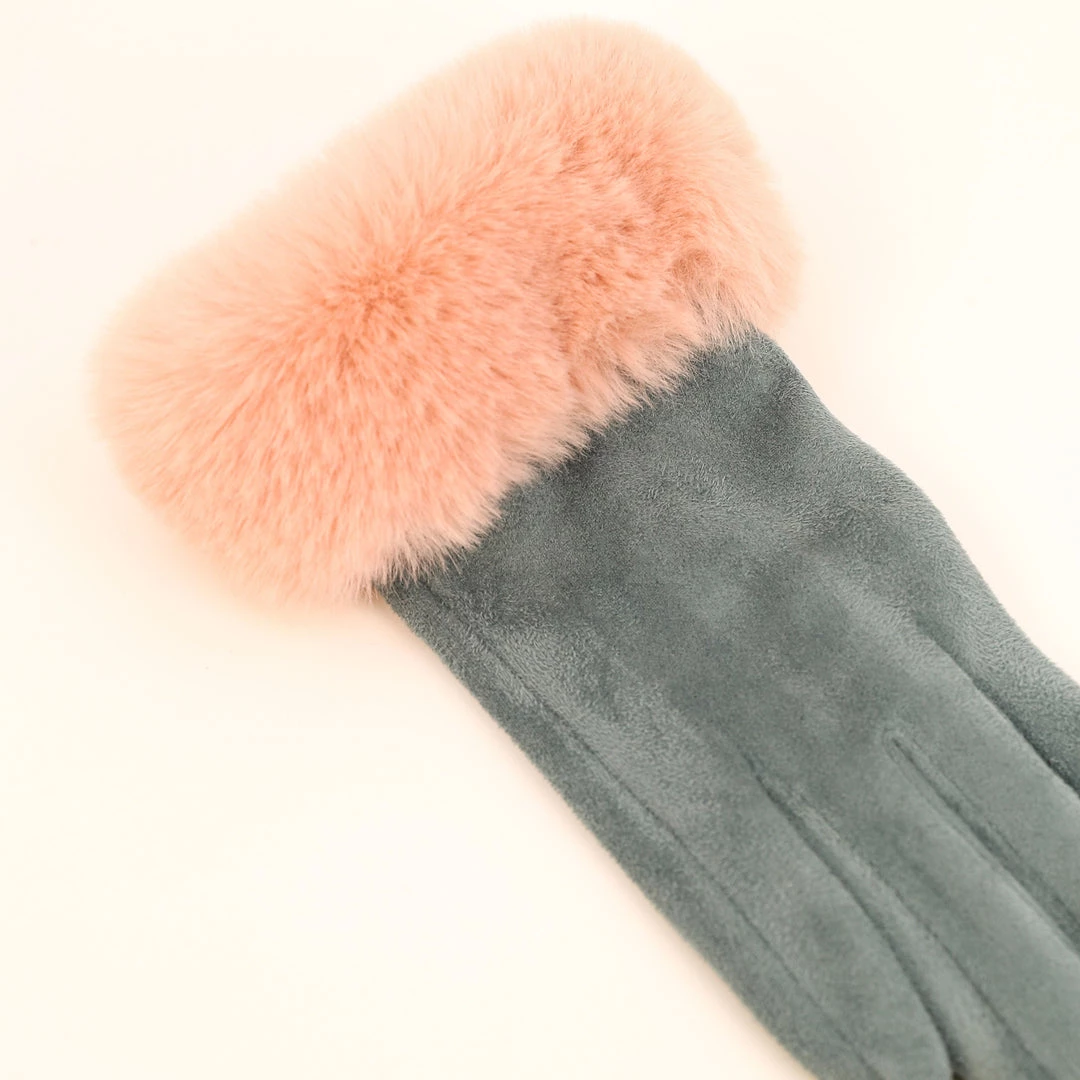 Powder Faux Fur Gloves In Denim
