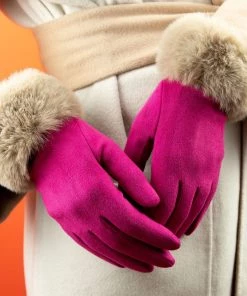 Powder Faux Fur Gloves In Fuchsia Loungewear And Accessories