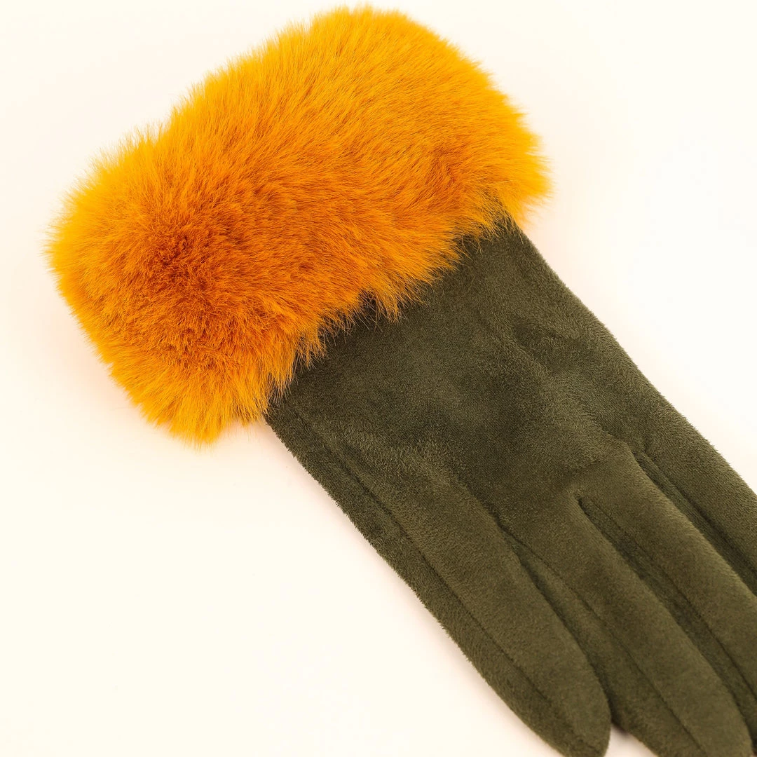 Powder Faux Fur Gloves In Olive