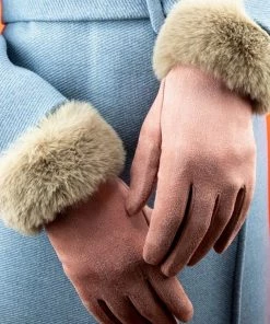 Powder Faux Fur Gloves In Petal