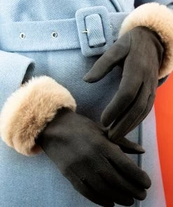 Powder Faux Fur Gloves In Slate