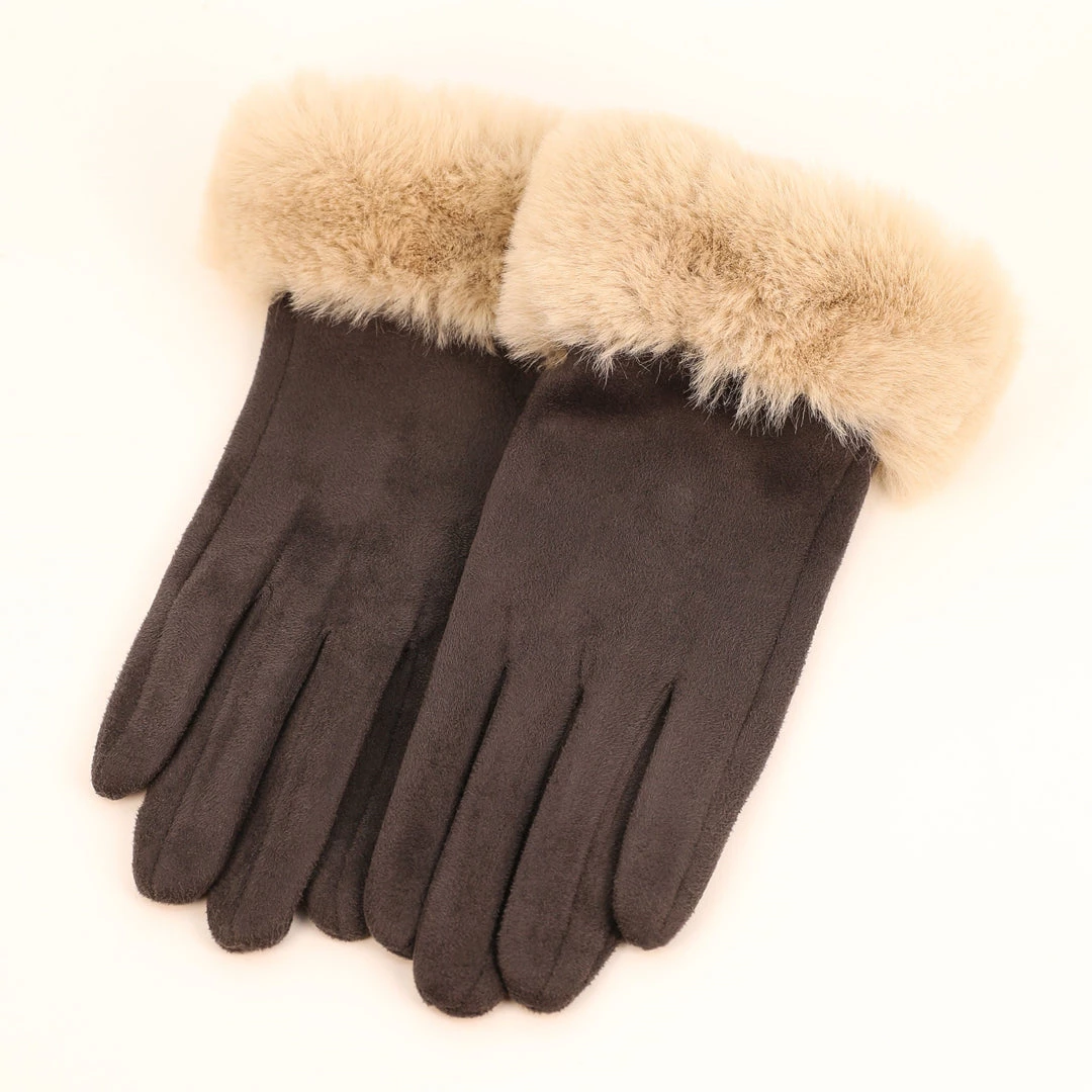 Powder Faux Fur Gloves In Slate