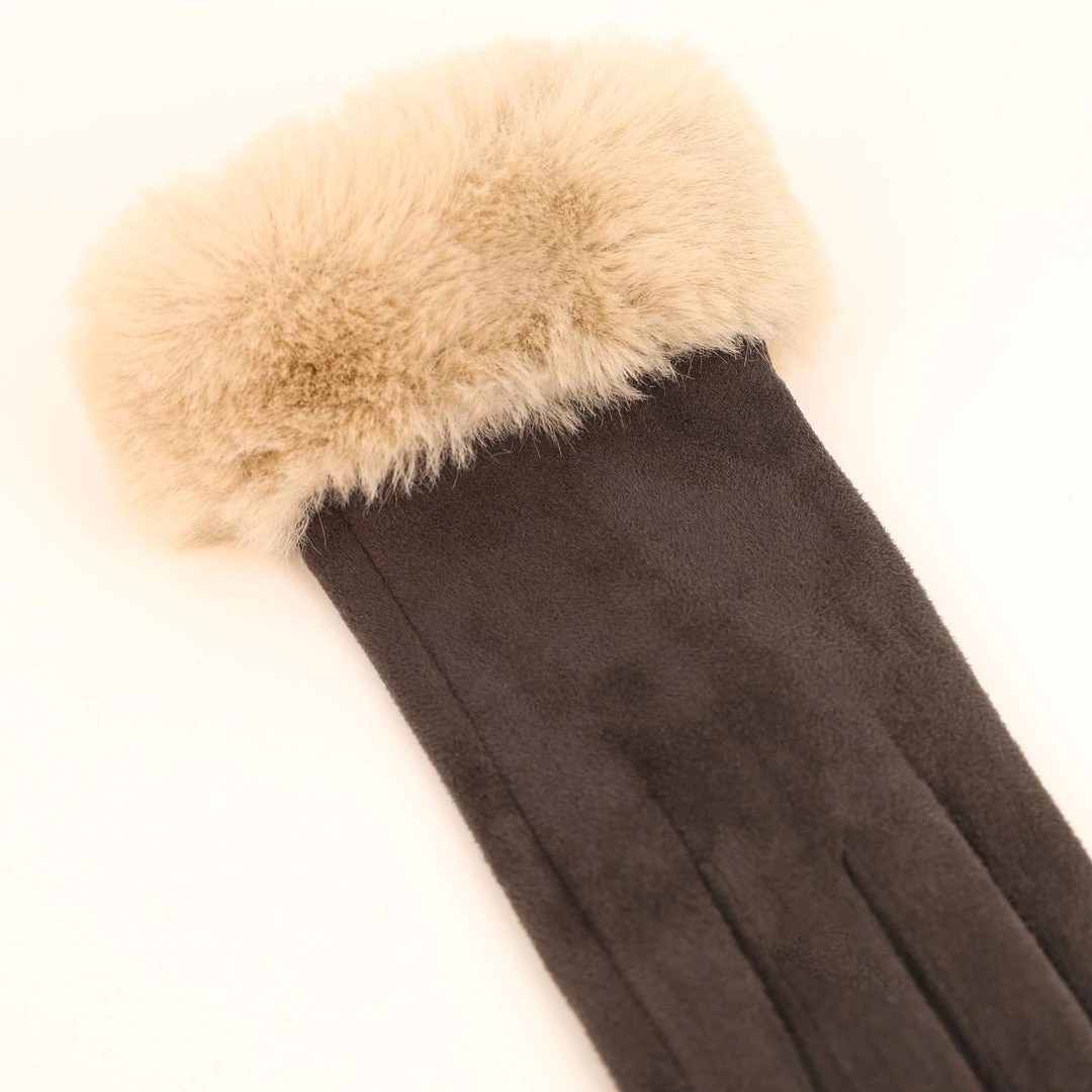 Powder Faux Fur Gloves In Slate
