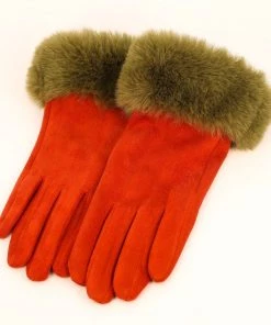 Powder Loungewear And Accessories Faux Fur Gloves In Rust