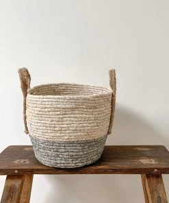 Mars And More Last Chance To Buy Light Grey And Natural Rustic Basket - Medium