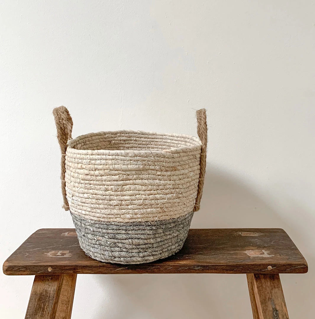 Mars And More Last Chance To Buy Light Grey And Natural Rustic Basket - Medium