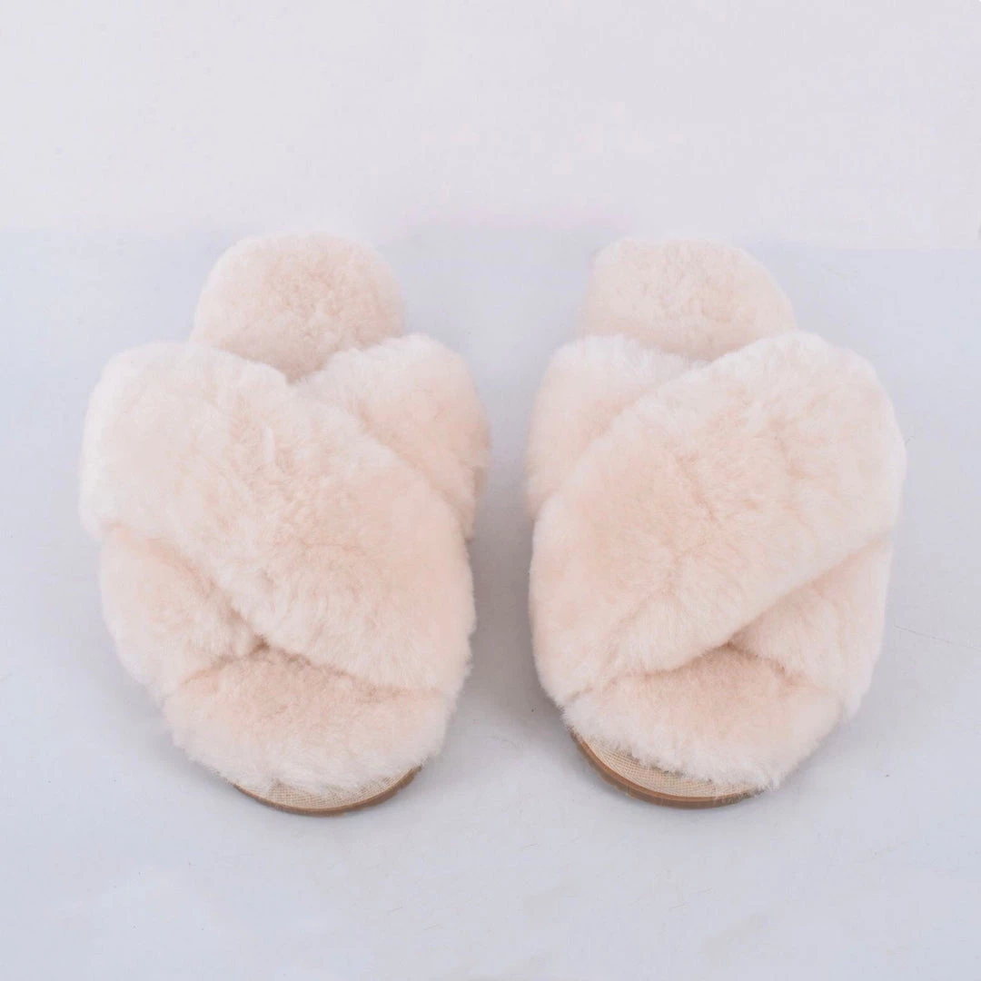Fenland Sheepskin Crossover Slippers In Natural Last Chance To Buy