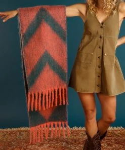 Powder Chunky Tassel Scarf In Coral And Teal Chevron Loungewear And Accessories