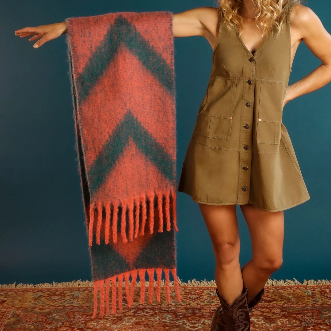 Powder Chunky Tassel Scarf In Coral And Teal Chevron Loungewear And Accessories