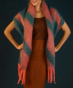 Powder Chunky Tassel Scarf In Coral And Teal Chevron Loungewear And Accessories