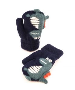 Powder Kids Dino Mittens In Navy Camperdown Kids