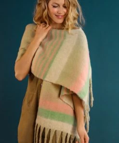 Powder Loungewear And Accessories Chunky Tassel Scarf In Pastel Stripe